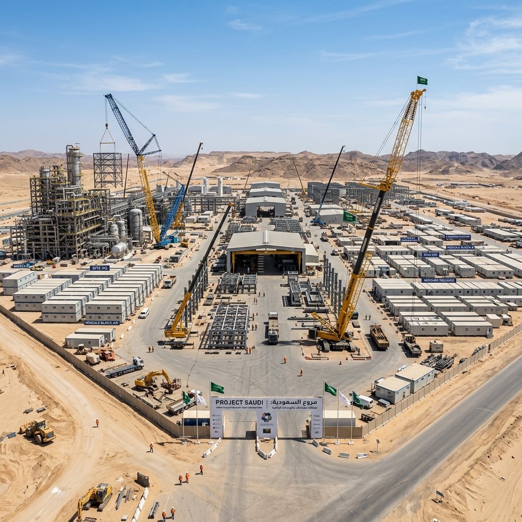 TBS Co. turnkey modular site office fabrication and industrial facility deployment in Saudi Arabia